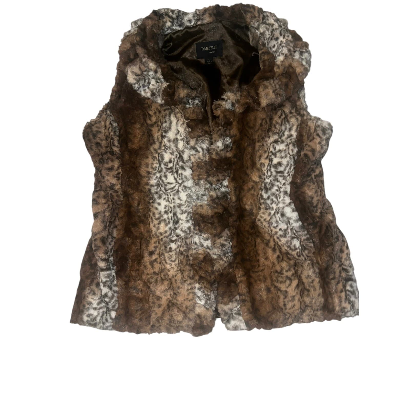 Vintage Genuine FAUX Fur Vest Damselle NY Sz L boho hippie