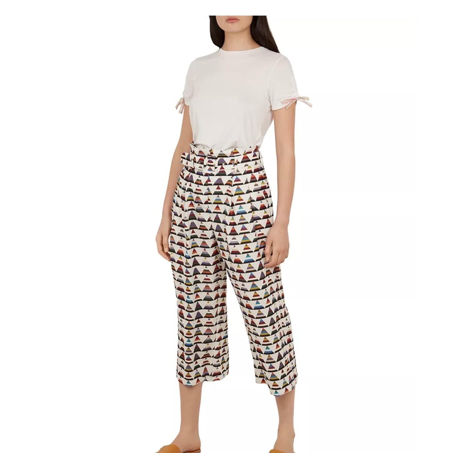 Ted Baker Boa Triangle Print Wide Leg Pants Sz 4 (12) High Waist Dopamine luxury