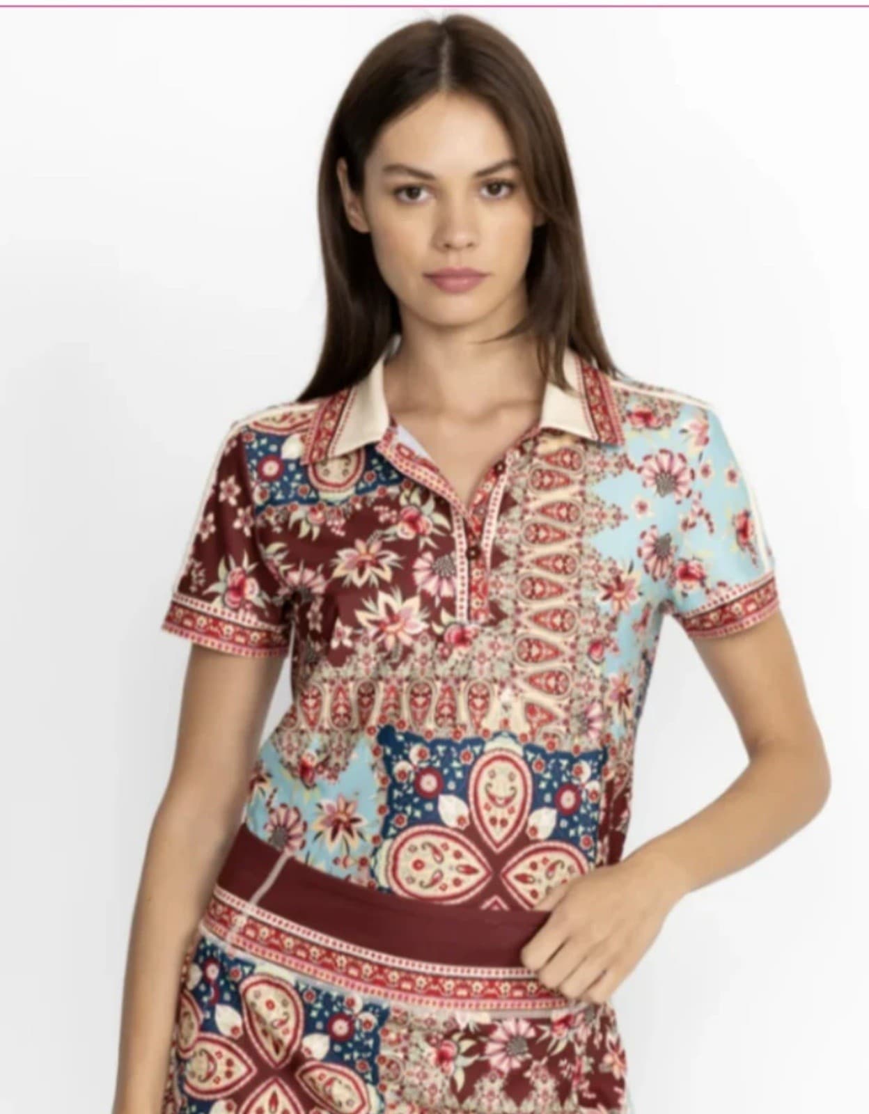 Johnny Was Polo Sz M Embroidered Luxury Boho Chic Designer