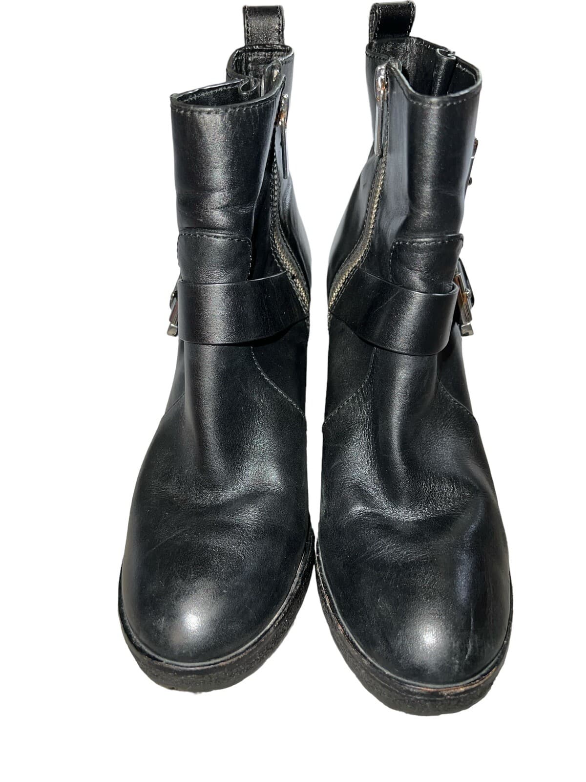 Michael Kors Black Ankle Slouch Zip Up Leather Sz 8 1/2 Minimalist block almond