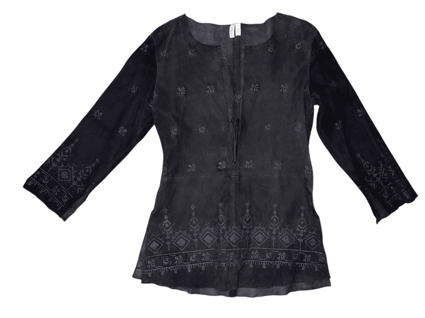 Joie Italian leather brown blouse sz xs Plunge Western Cowgirl penny lane