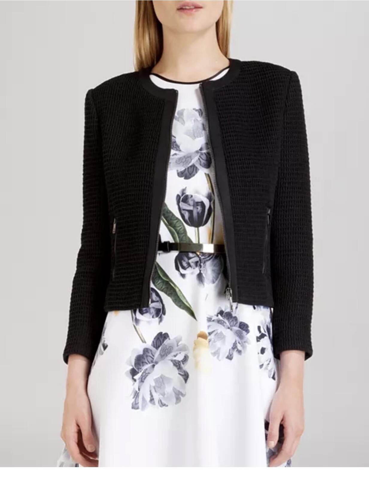 Ted Baker Eni Textured Cropped Jacket Sz 4 Office Siren Designer Career Chic