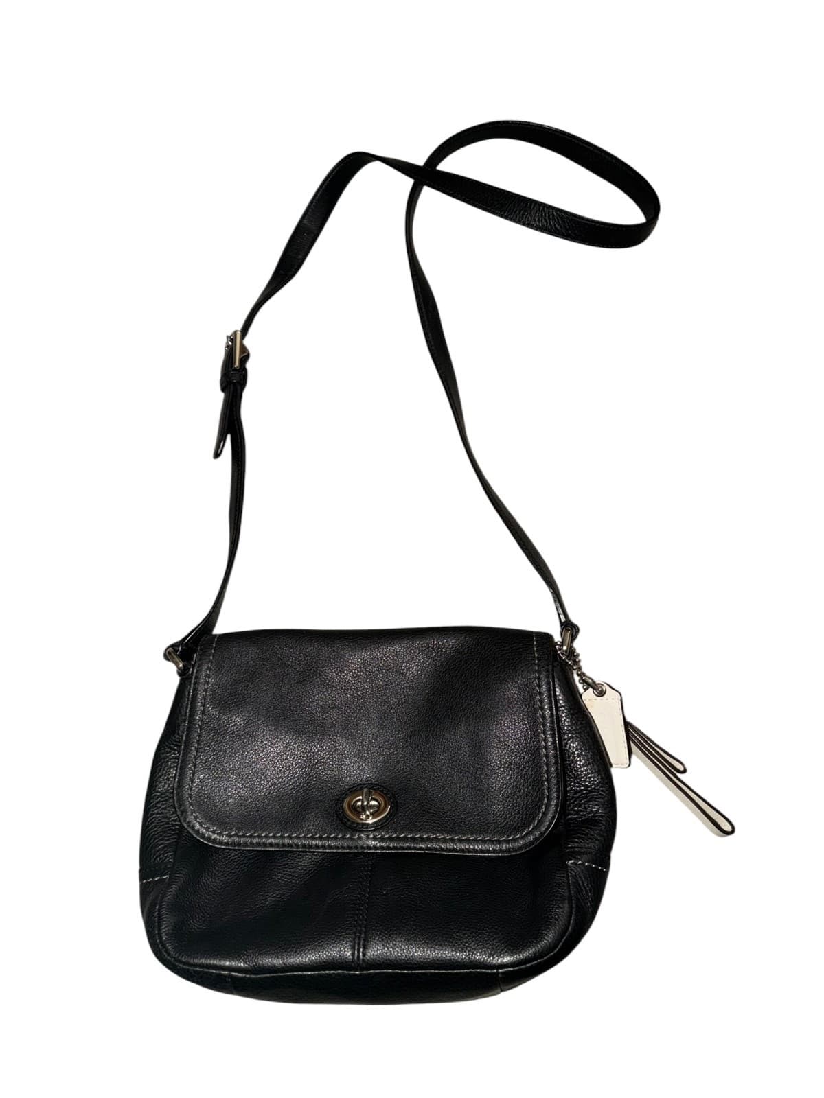 Vintage COACH Black Pebble Leather Turnlock Flap Crossbody Bag