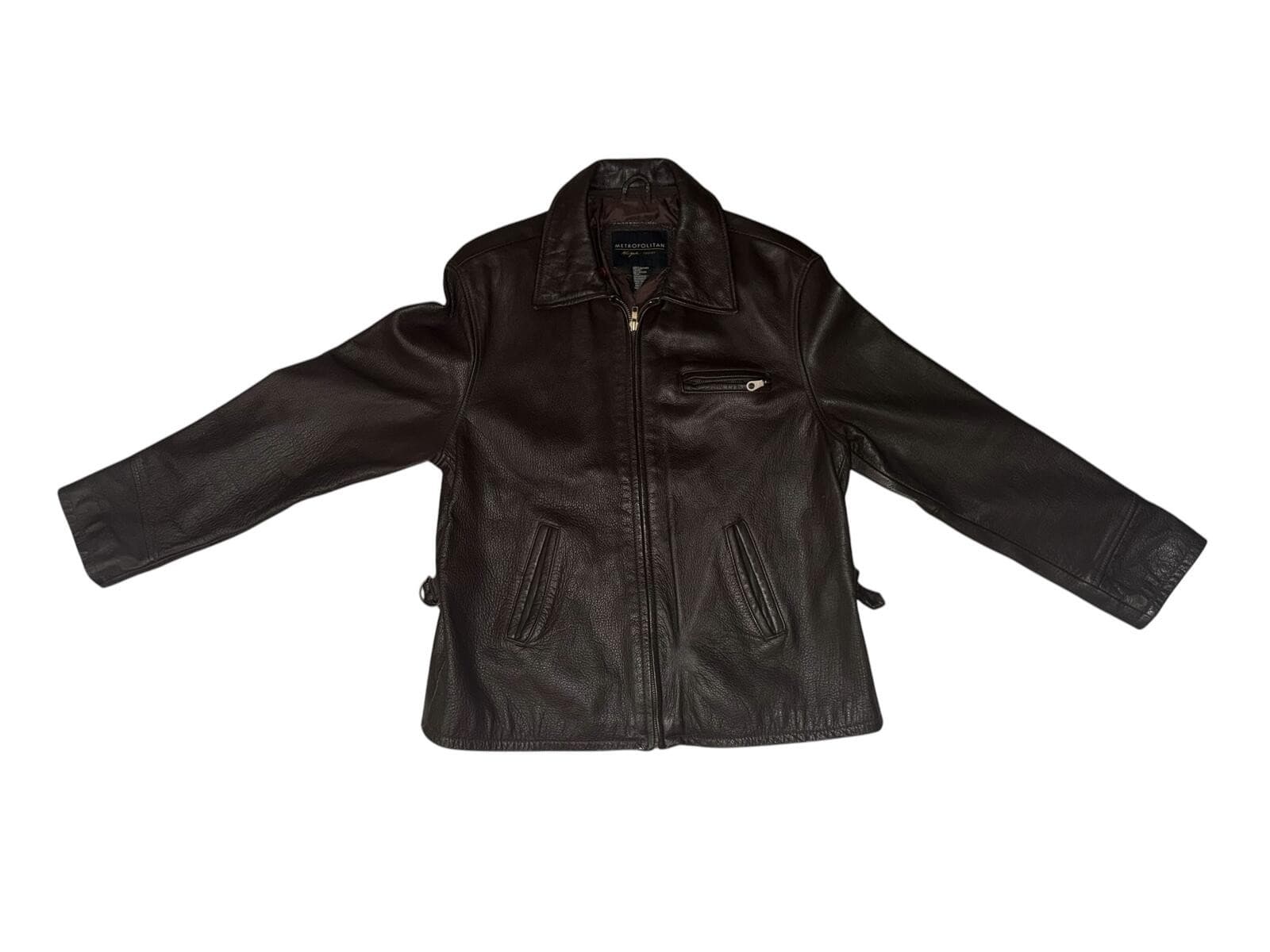 Metropolitan NY 10001 Brown Jacket Sz L Biker Moto Vintage Urban Style