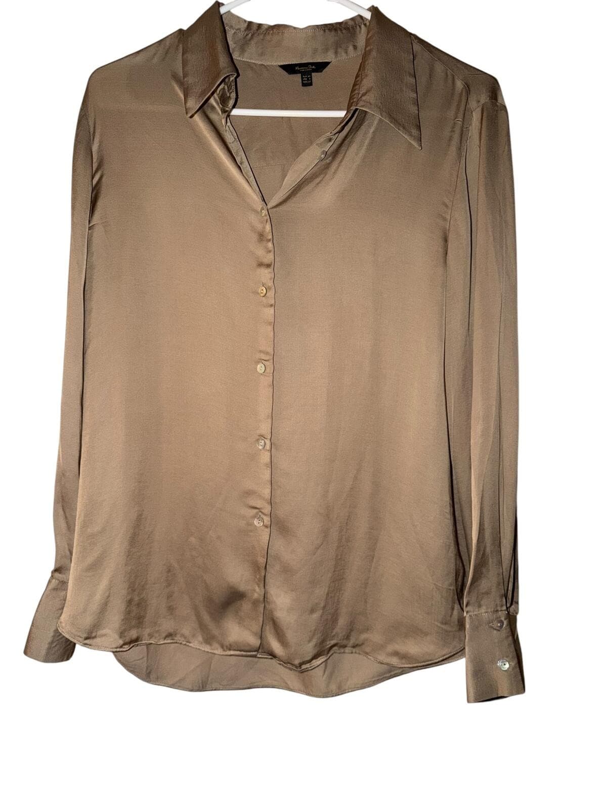 Massimo Dutti Beige Pointed Collar Blouse Sz 8 Quiet Luxury Office Chic