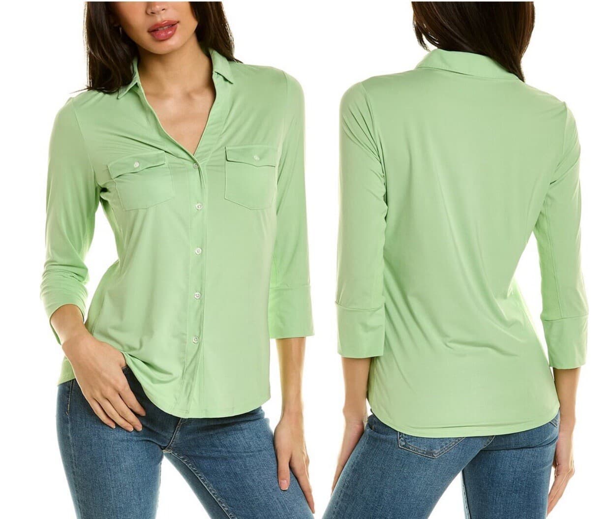 J. McLaughlin Green Size M V-neck Collar 3/4 Sleeves Coastal Resortwear Momcore