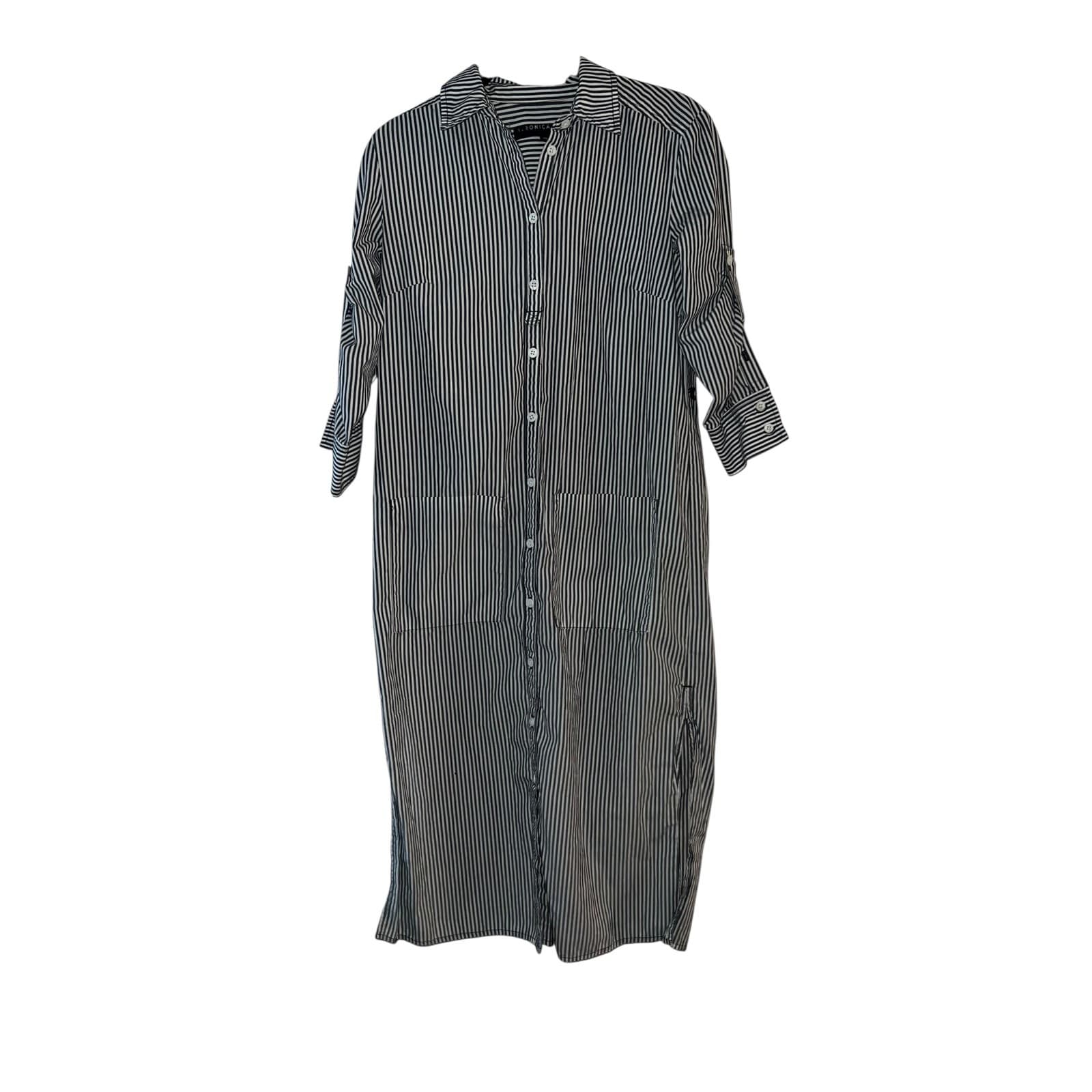 Chic Striped Midi Shirt Dress - VERONICA BEARD sz xs preppy collar