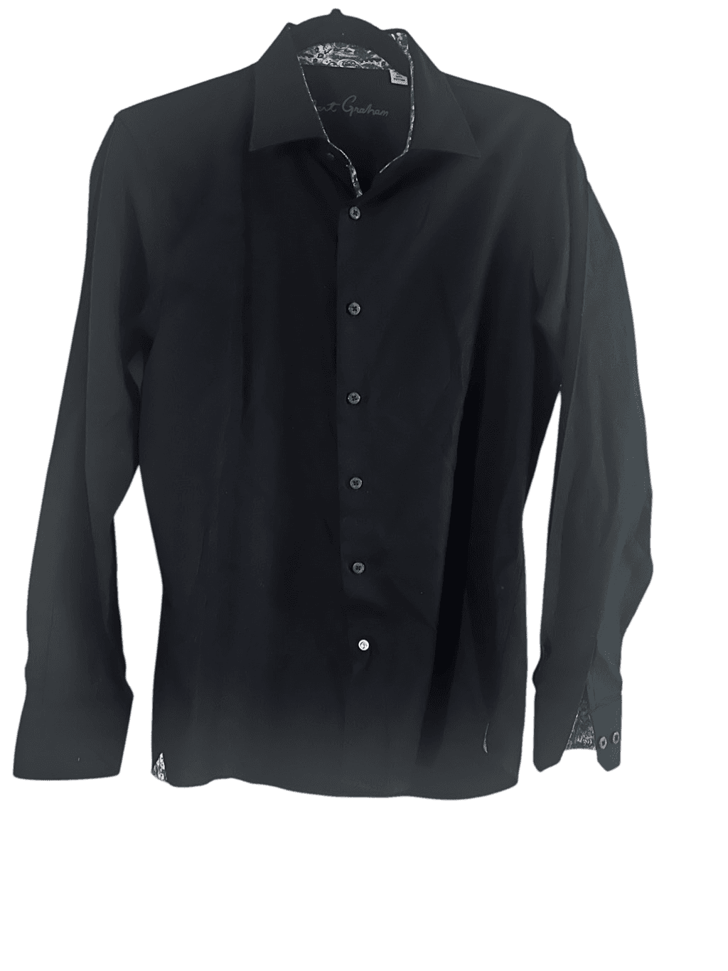 Robert Graham Office Siren Co xl Black Long Sleeve Black blue white Cuff Collar