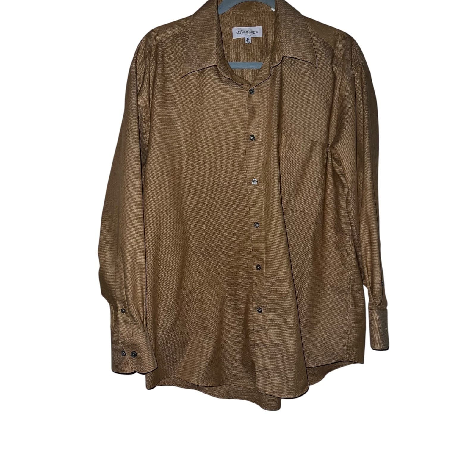 Vtg 90 Yves Saint Laurent Gold Brown Button Down Shirt Sz L Luxury Designer
