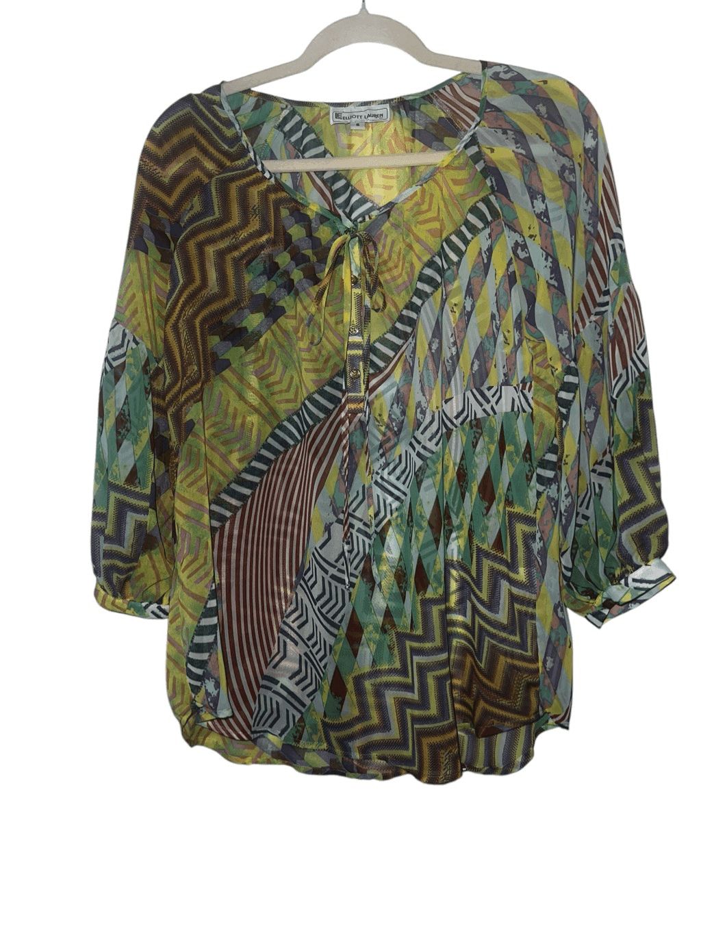 Elliot Lauren Sheer blouse Balloon Sleeve sz s Round Neck Boho Bohemian