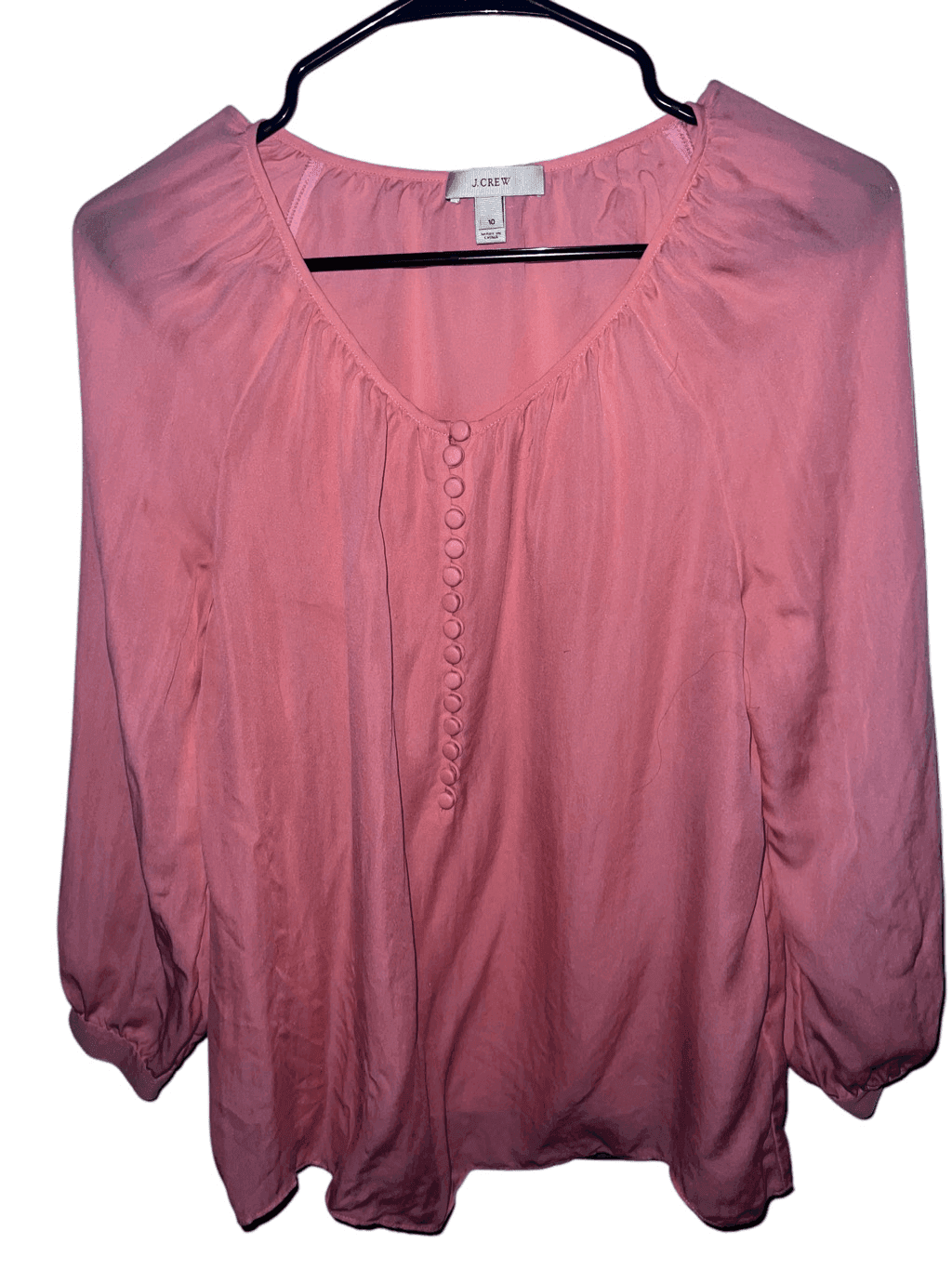 Jcrew cottagecore Silk long sleeve Blouse preppy size 10 peach pink color