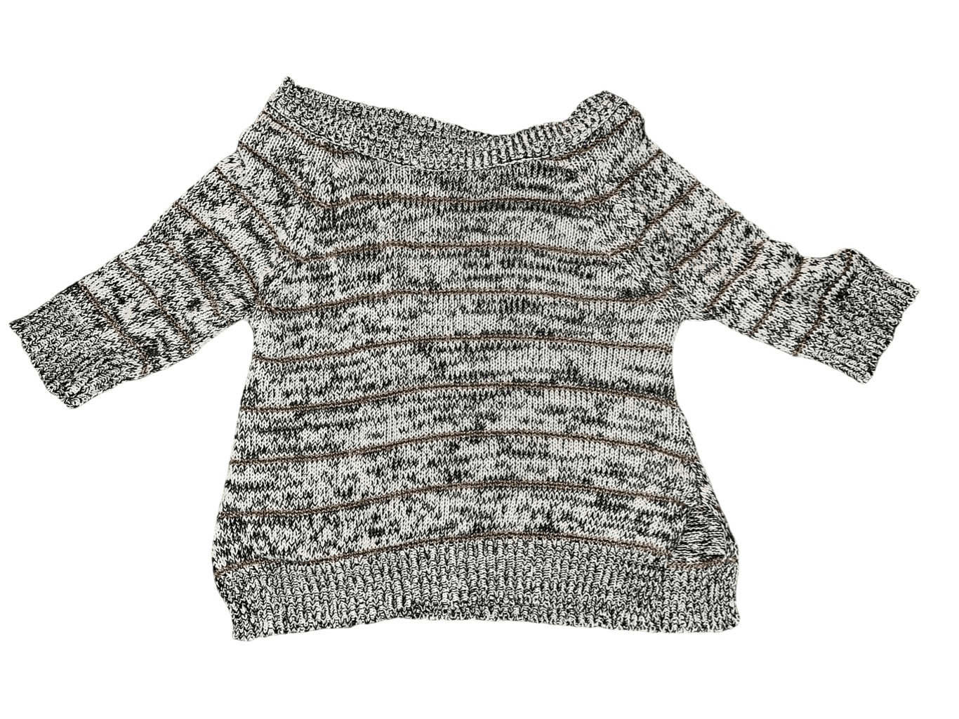 Zara Knit Black/White/Gold Sz m Preppy Bohemian Boho 3/4 Sleeve Round Neck