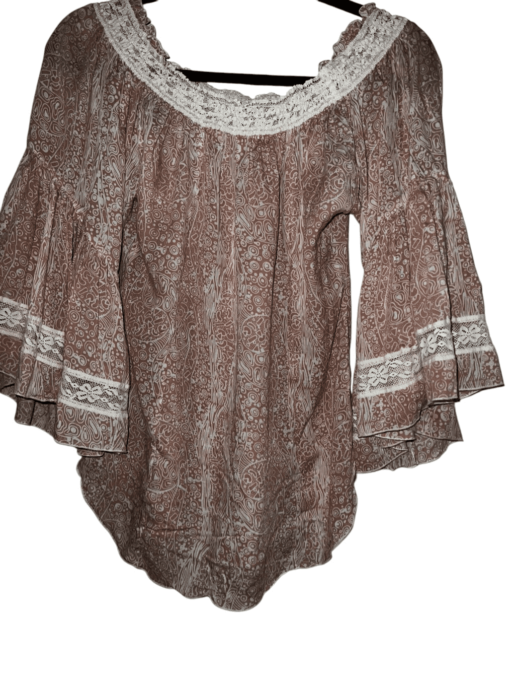 poupette st Bart blouse sz l Bell Sleeve Crew Neck Cottagecore Boho Bohemian