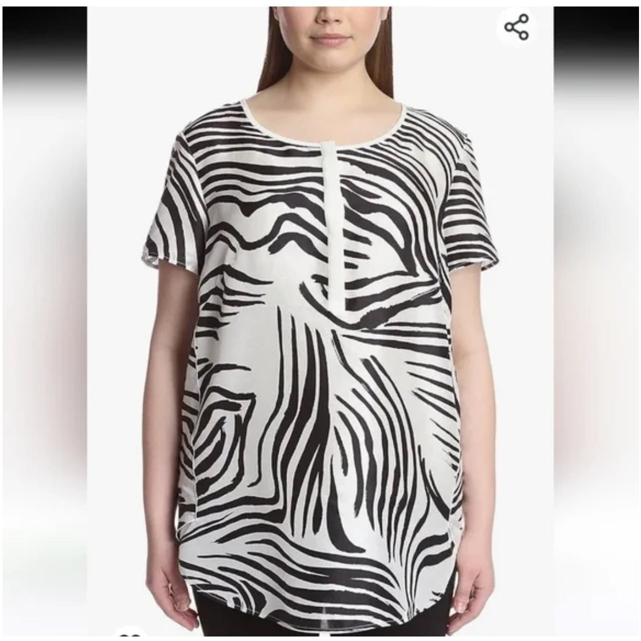 Elegant Lafayette 148 Zebra-Print Silk Shari Top - Minimalist Short Sleeve,sz 14