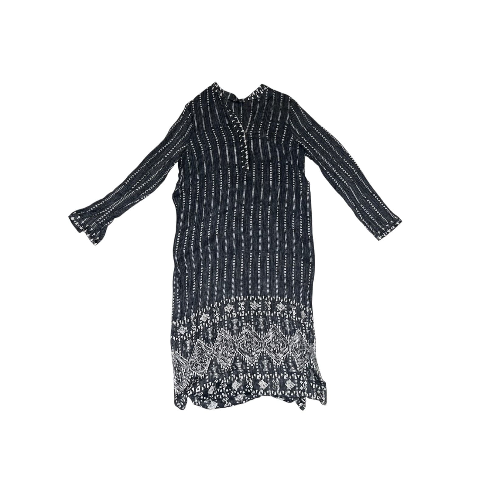 Love Sam Blue & White Boho Sz M Long Sleeve Cotton Slit Sides Fairycore gypsy