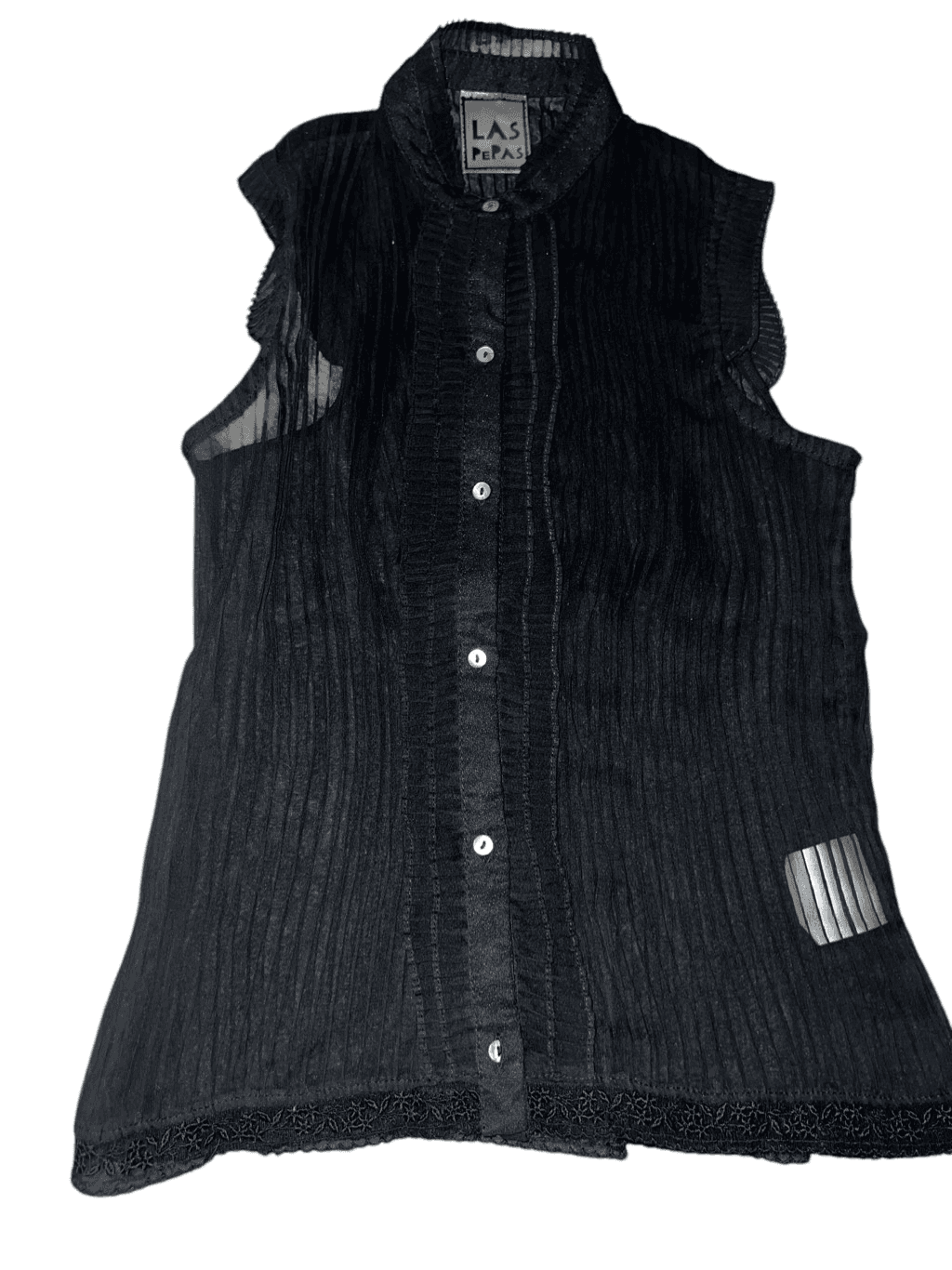 las papas top size xs black sheer Sleeveless Collar Button Gothic Emo Minimalist