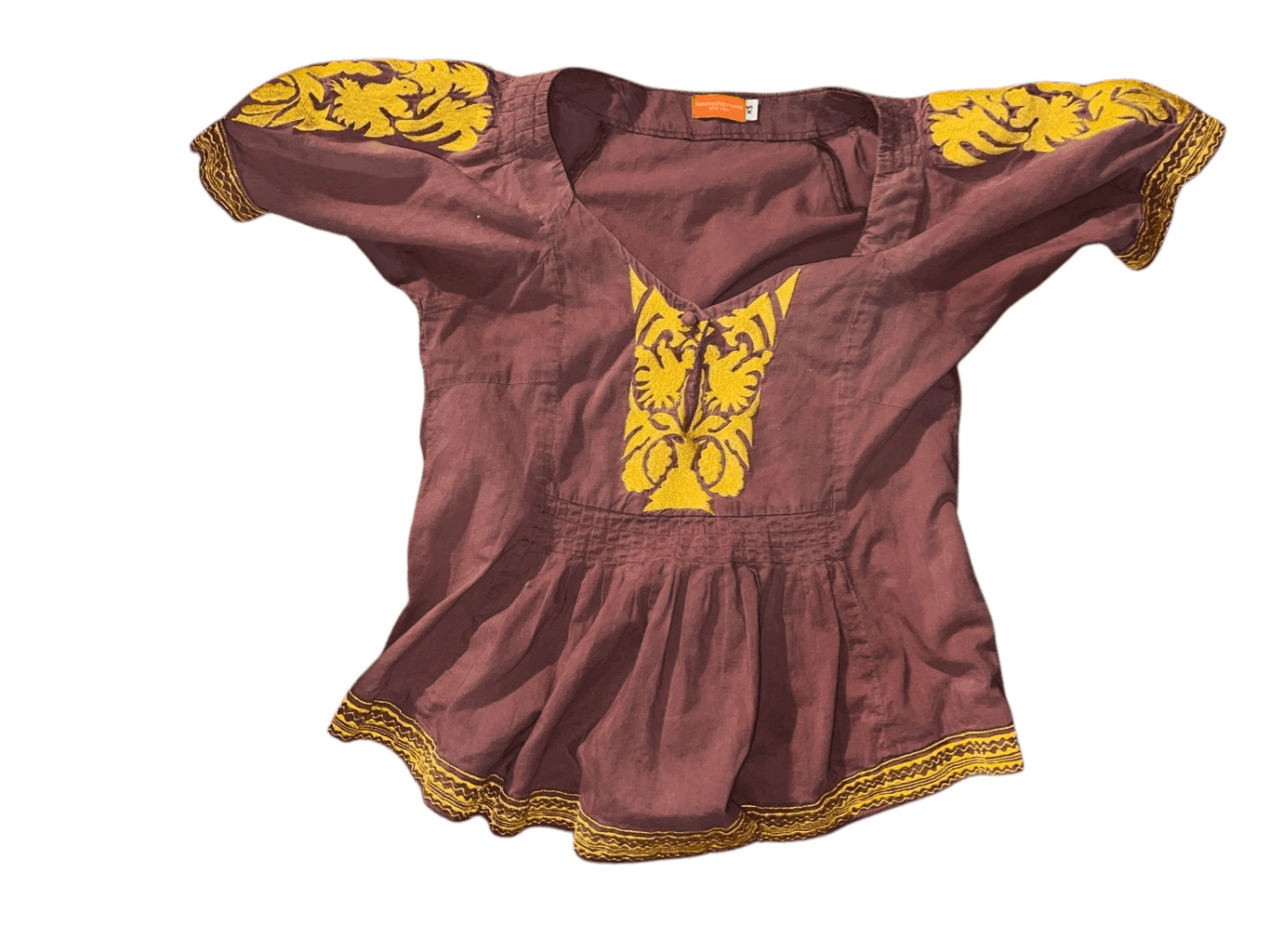 Roberta freymann New York size xs brown Vneck Short Sleeves Boho Cottagecore