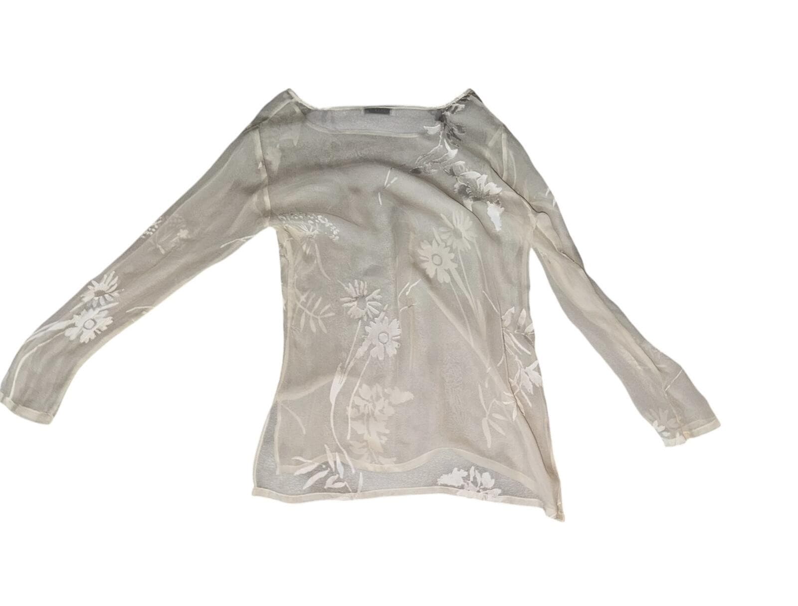 Lights Out White Sheer Silk Floral Top Sz S/M Romantic Cottagecore Boho