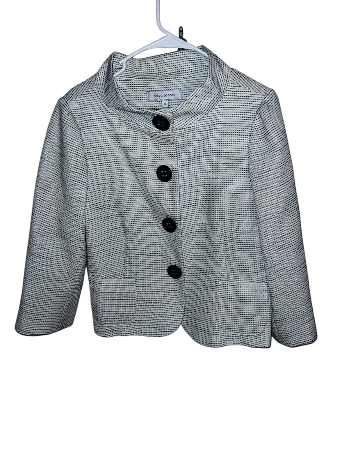 HARVE BERNARD BLAZER SZ 10 Button High Neck Office Siren Secretary Preppy