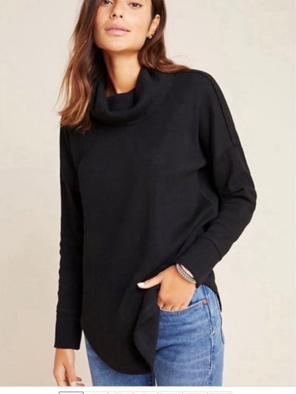 Maeve Anthropologie Thermal Black Turtleneck Waffle Knit Sz S Preppy Minimalist