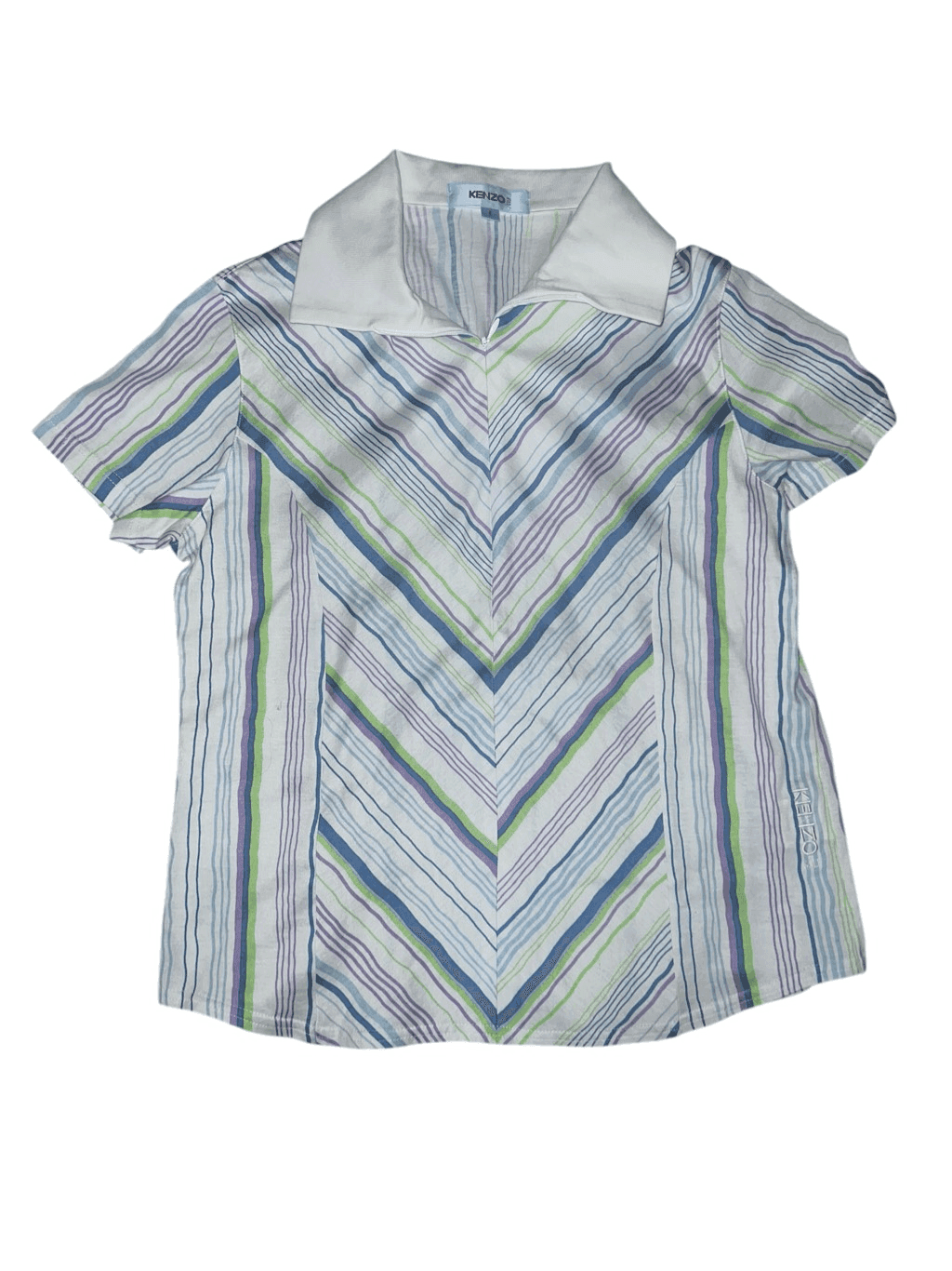 Kenzo Women's Striped Polo Top Sz 1 | Preppy Collar Coastal Golf Tennis