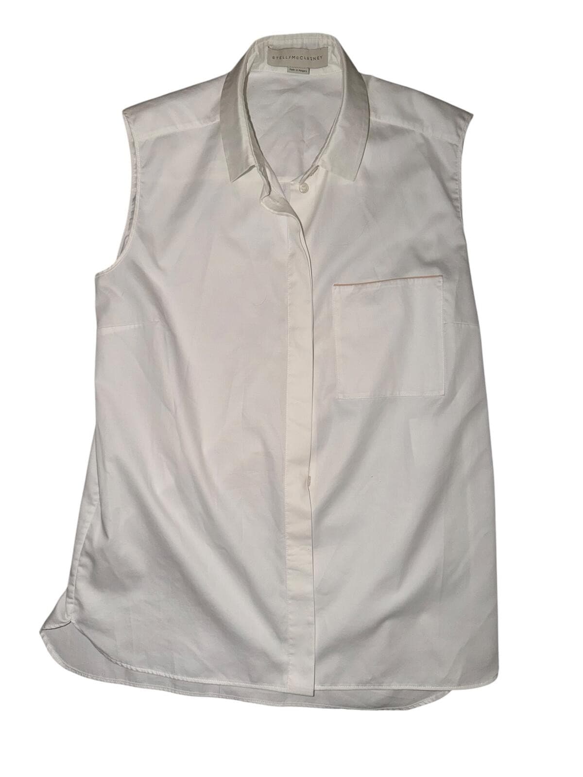 Stella McCartney Sleeveless Button Down Blouse Sz 44 Collared Preppy Office Chic
