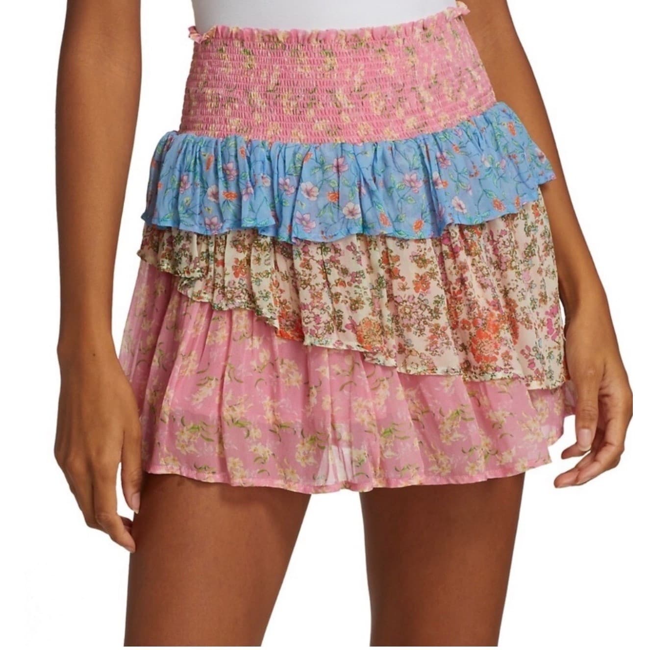 Ramy Brook NY Floral Ruffle Mini Dress Sz M Viscose Cottagecore Coquette