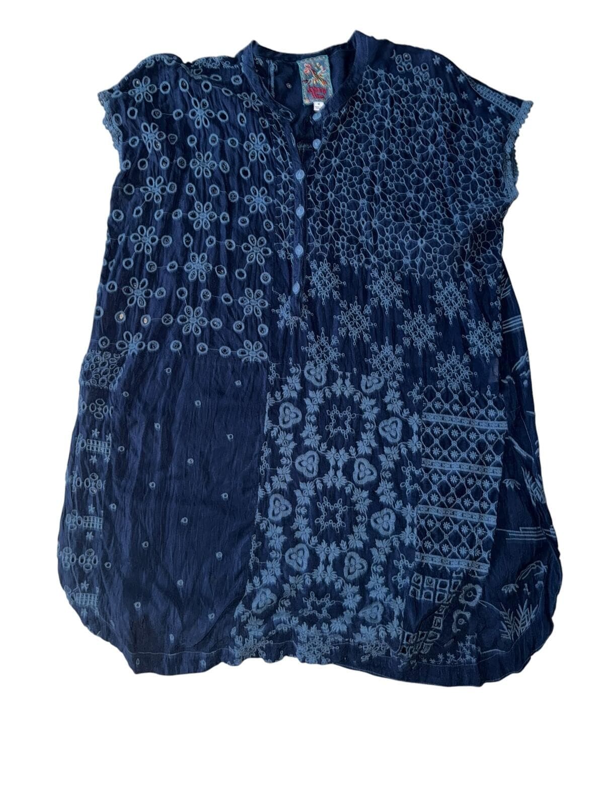 Johnny Was Winnie Eyelet Patchwork Tunic Sz M Boho Hippie Festival