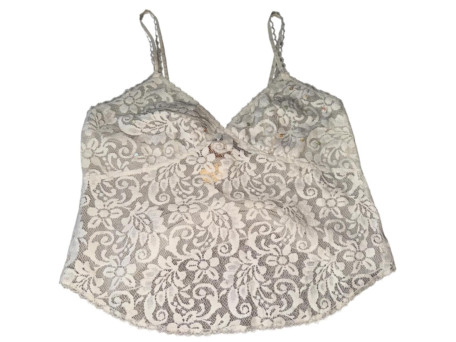 Deadstock Vtg 90s Victoria’s Secret White Lace Sequin Babydoll i Sz M Gold Tag