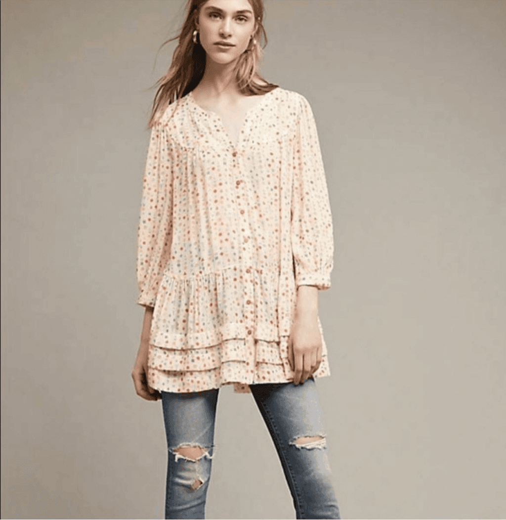 Antropologie Maeve Buttondown Tunic Sz m Dots Boho Bohemian V-neck