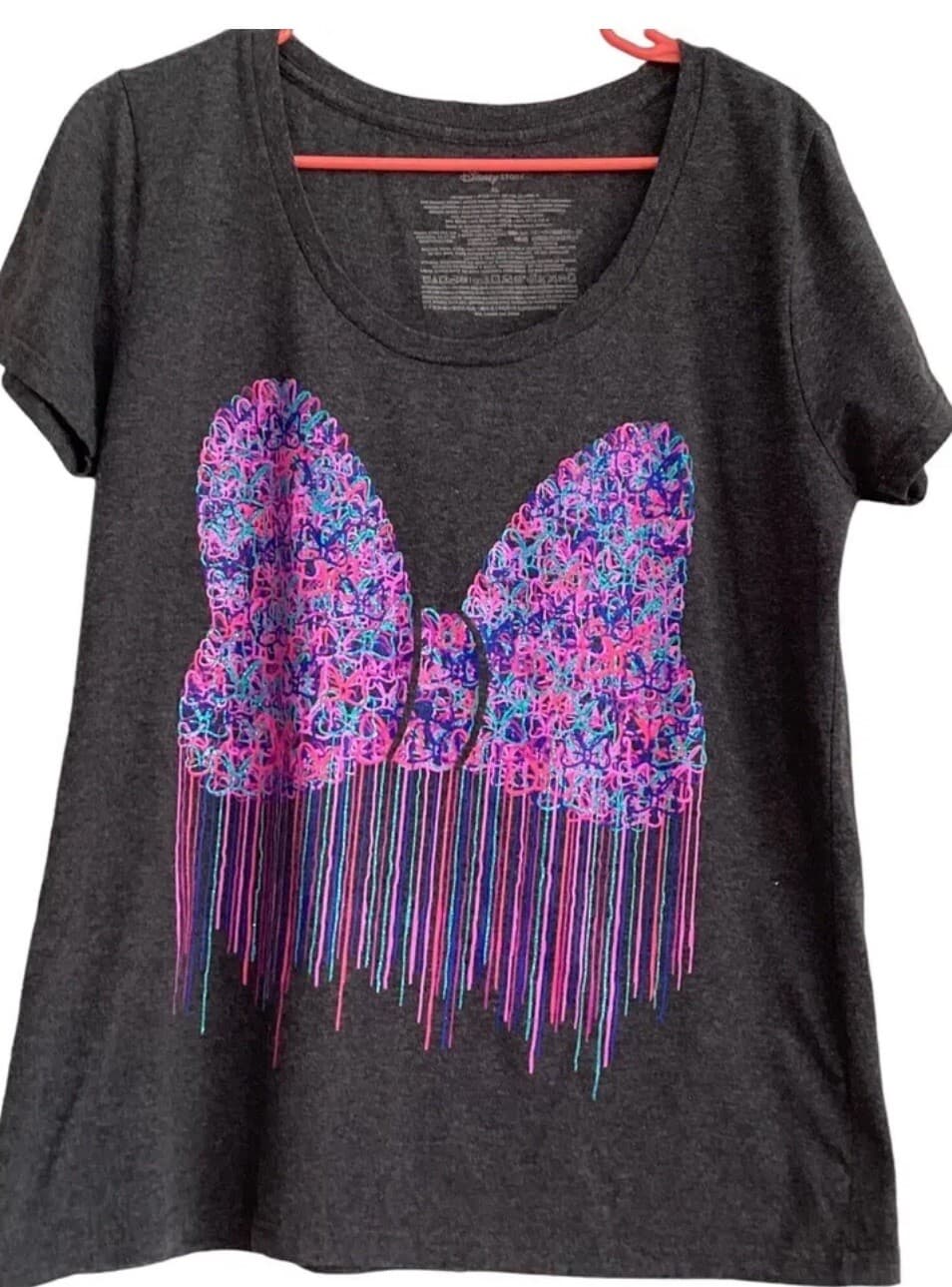 Disney Gray Minnie Mouse Paint Dripping Bow Tee Shirt Vacation Disney Wear - Image 1