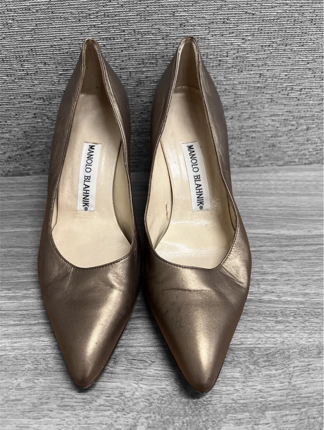 MANOLO BLAHNIK Light Brown Satin Avante Grande Pump Pointed Heels BB 70