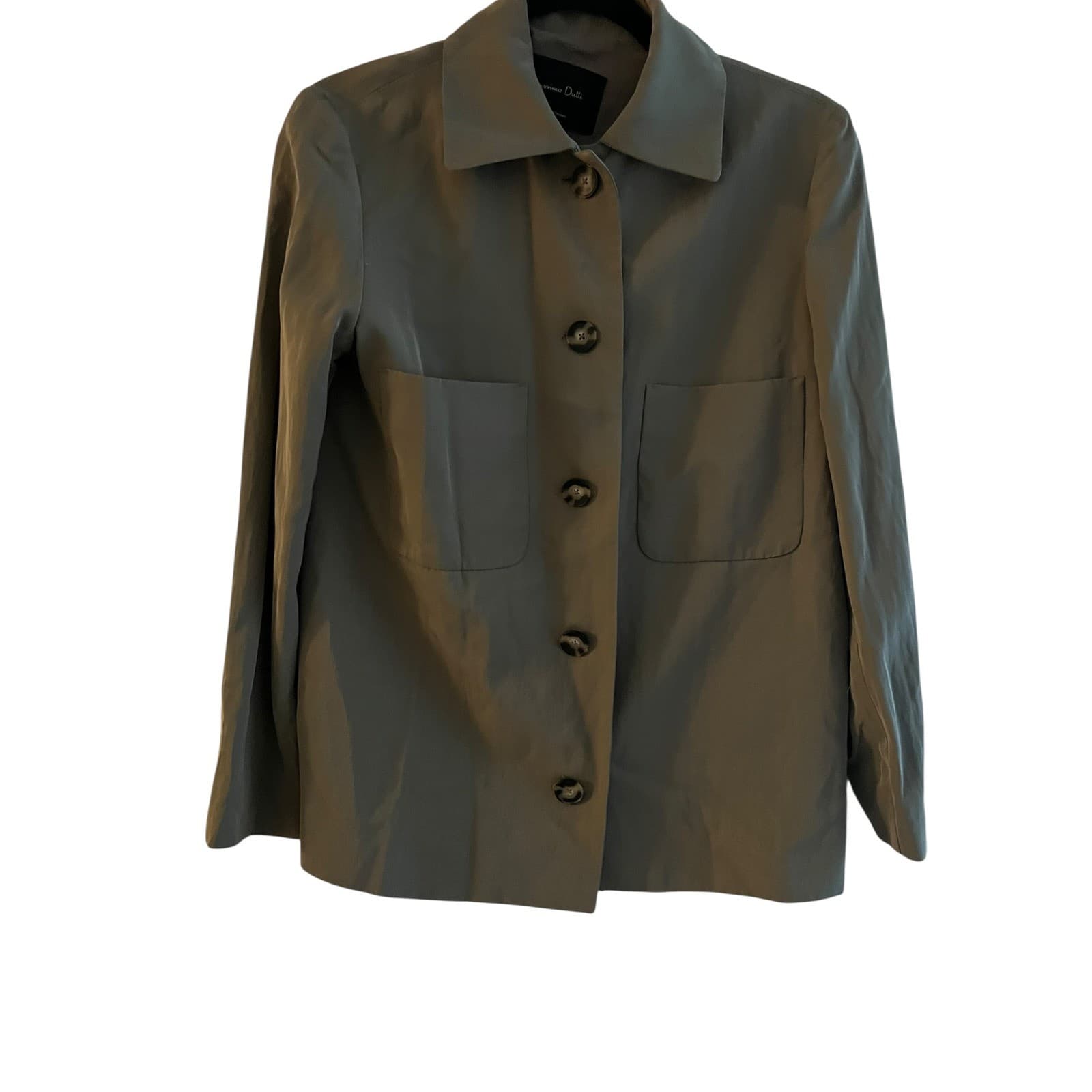 Massimo Dutti Green Viscose Button Down Shirt Sz S Two Pocket Designer Boho