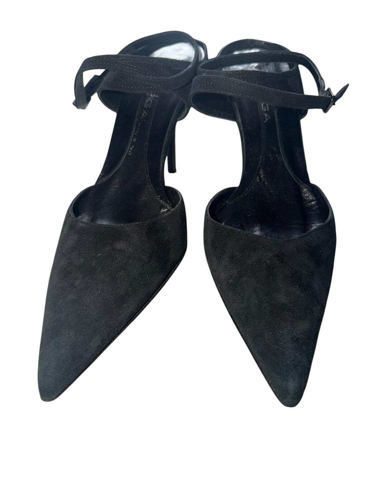 Via Spiga Black Suede Heels Sz 10 Pointed Toe Stiletto Ankle Strap Office Siren