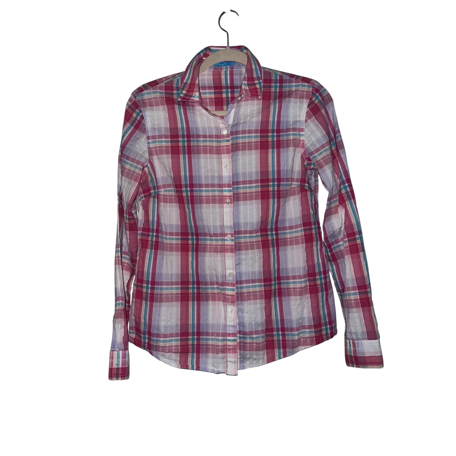 J. McLaughlin Plaid Button Down Shirt Sz 4 Long Sleeve Preppy Designer