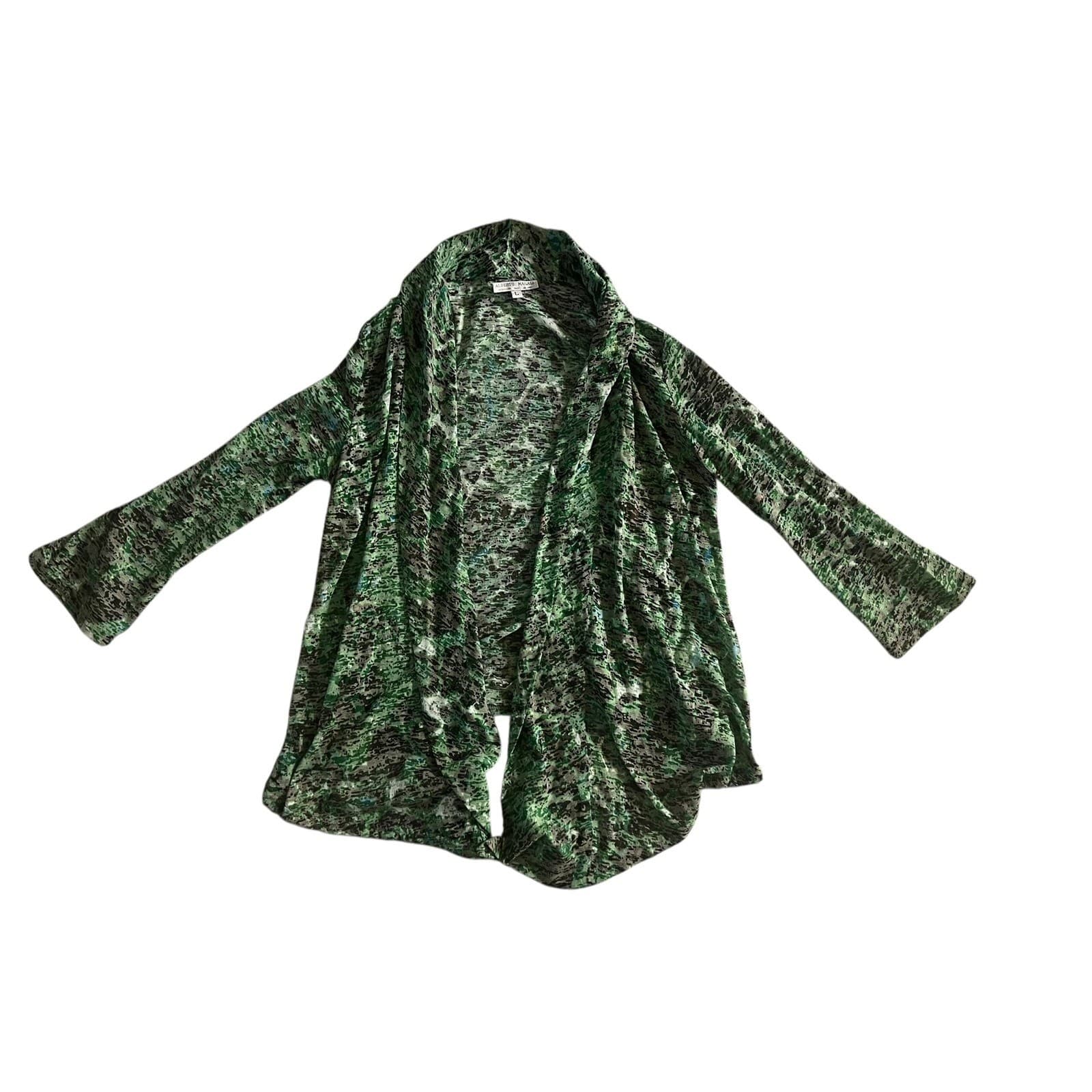 Vintage Alberto Makali Sheer Green Cardigan Sz L Luxury Designer