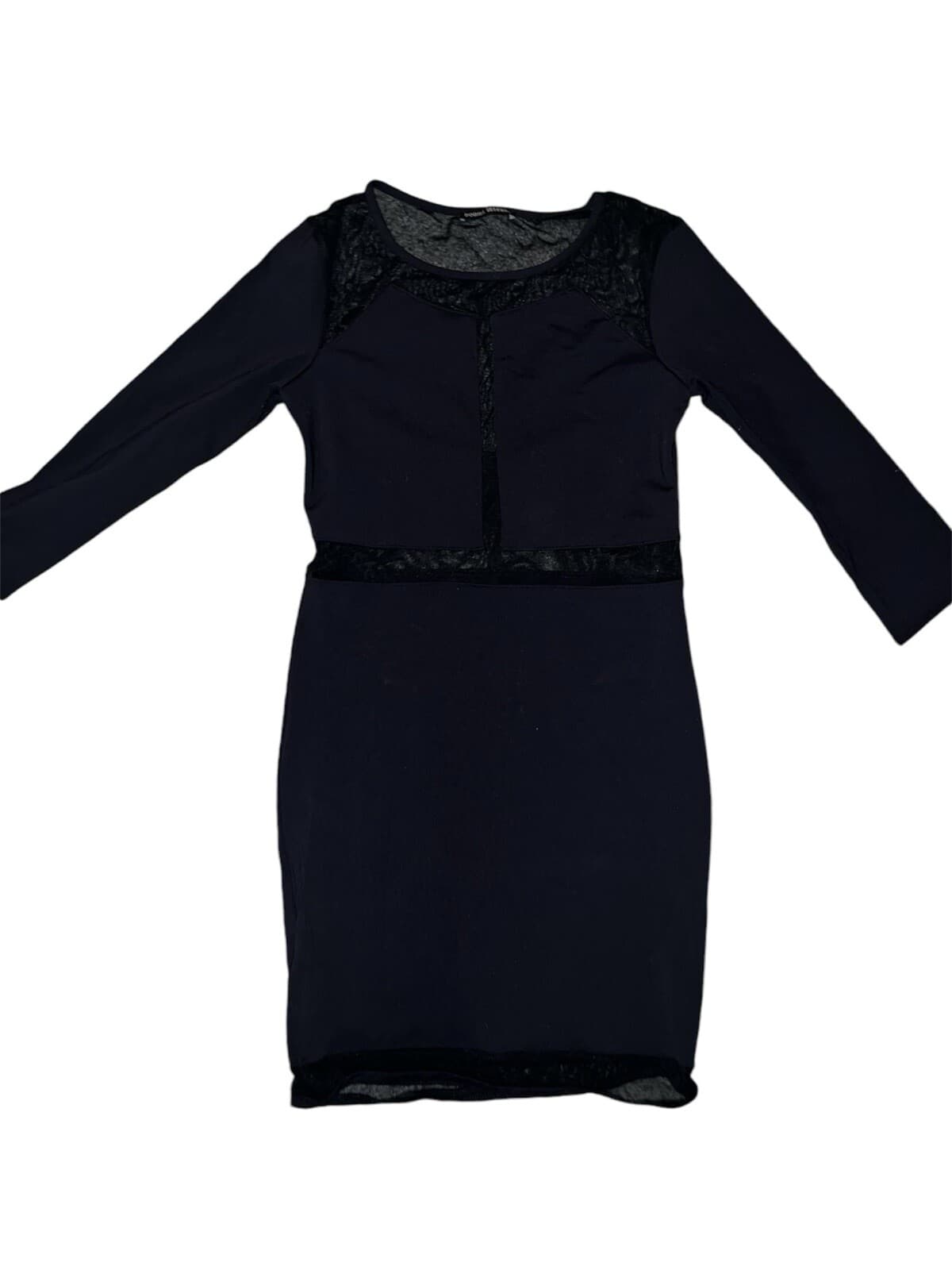 donna mizani black Sz m Sheer Mesh Long Sleeve Office Siren Crew Neck Minimalist