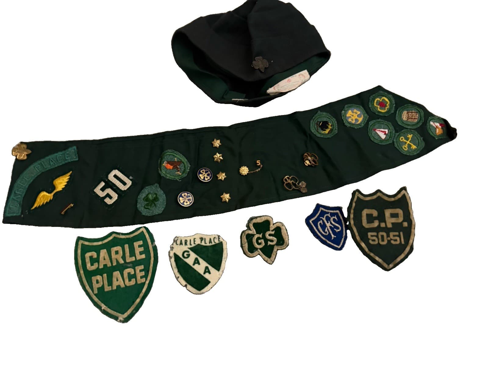 Girl Scout sash badges pins & berets lot vintage 1950’s