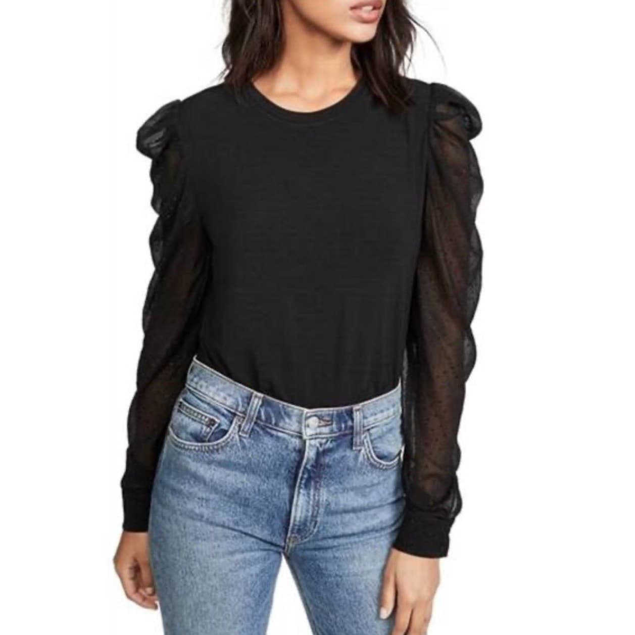 Generation Love Black Quinn RhinestonePuff Sleeve Sz xs minimalist new