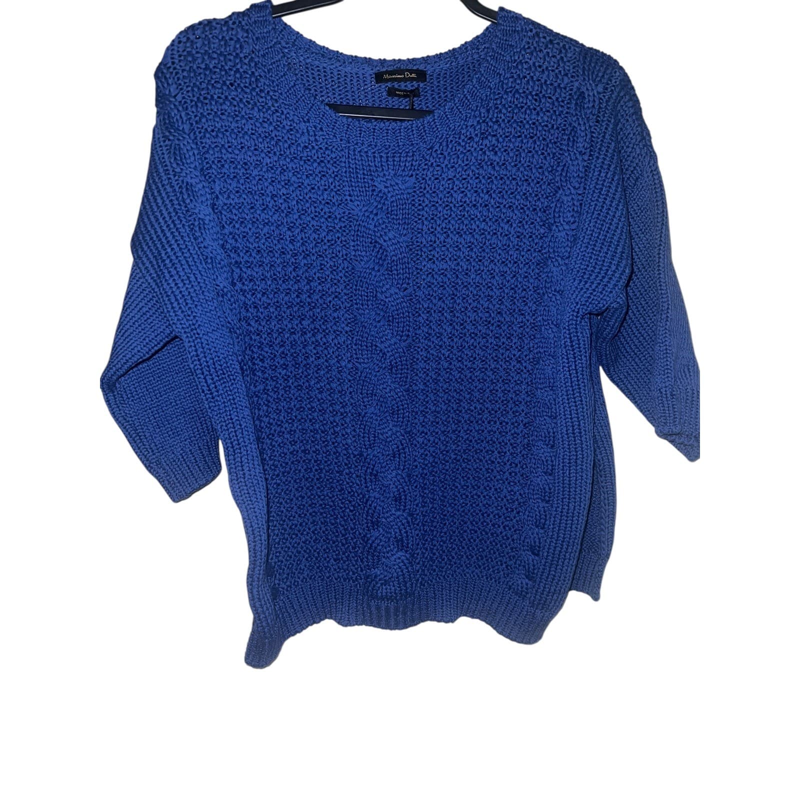 Massimo Dutti blue crew neck Top Sz S 3/4 Sleeve Luxury Designer Comfy nwt
