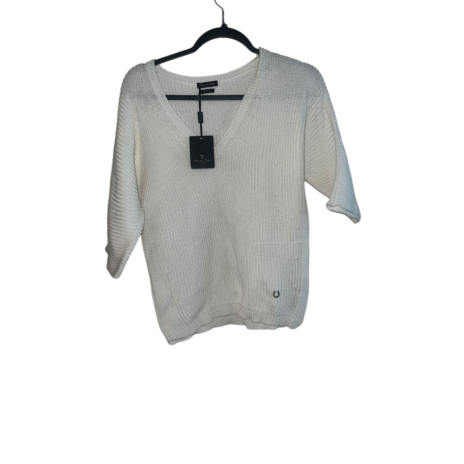 Massimo Dutti White V-Neck Sz S 3/4 Sleeve Designer Comfy cotton boho