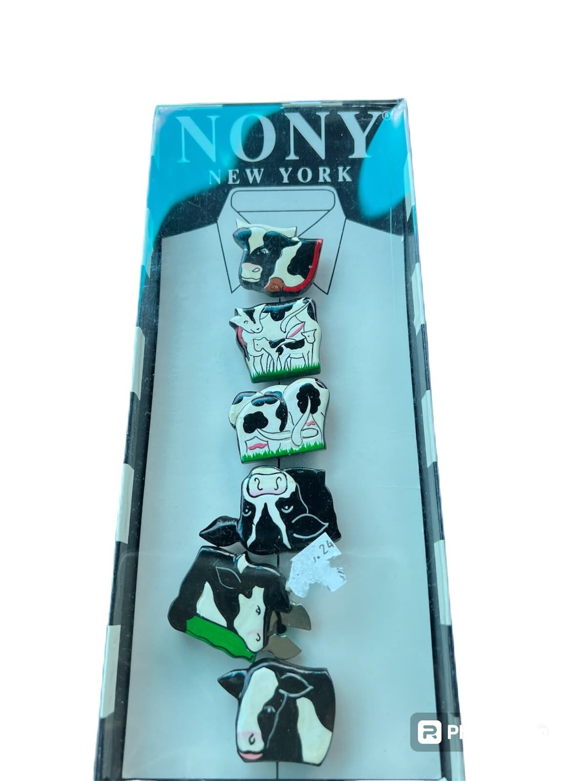 Vintage NONY New York Black & White Cows Button Covers ~ New In Box