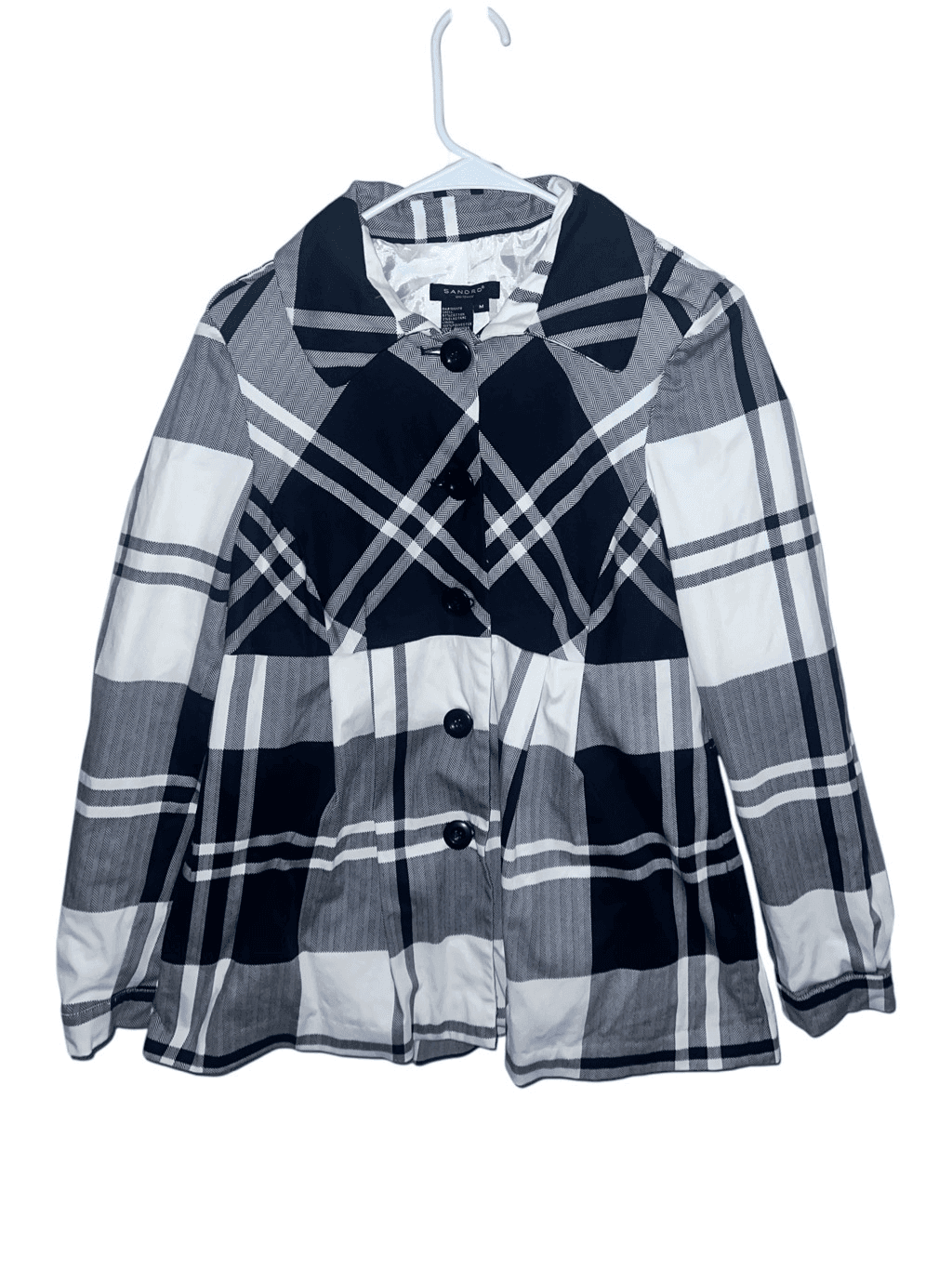 Sandro Sportswear Plaid Pleated Jacket Mackinaw Sz m Preppy Monochrome