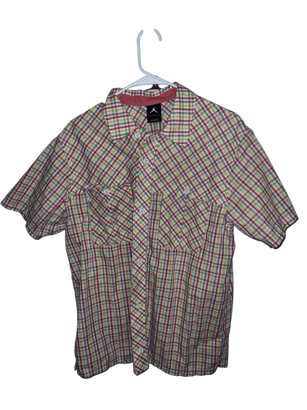 Jordan Men's Collared Button-up Shirt Sz l Short Sleeves Preppy plaid cotton
