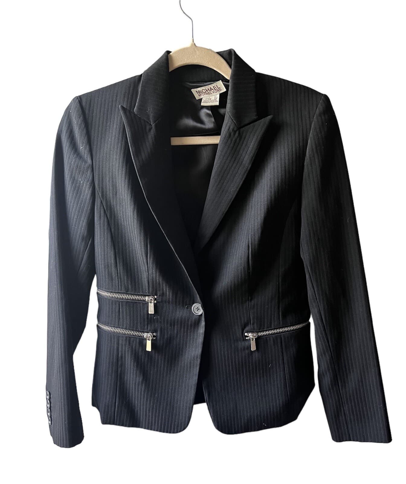 Michael Kors BLACK Blazer Button Jacket 2 Office Siren Secretary Monochrome
