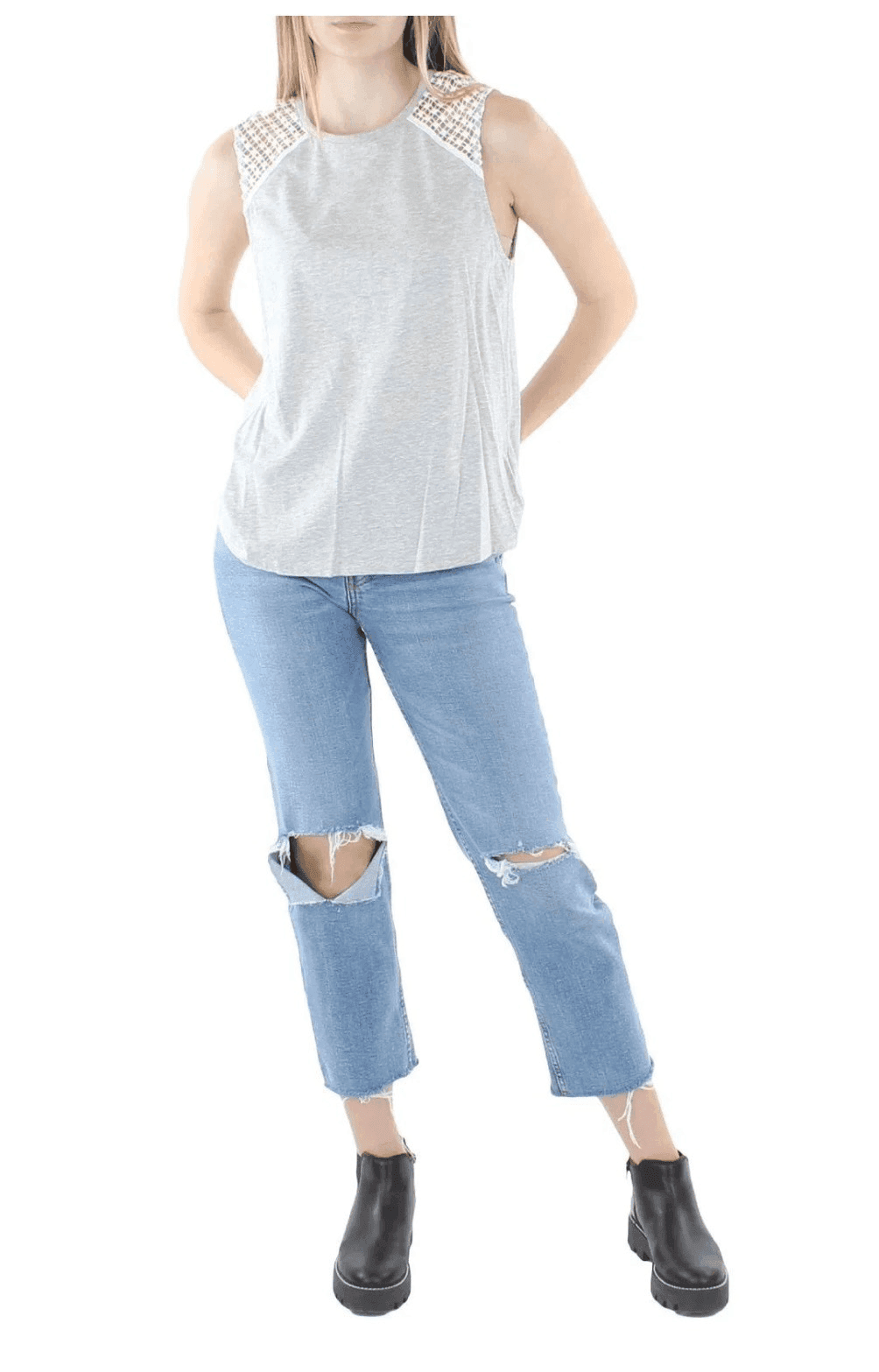 Generation Love Sleeves R Embroidered Knit Top Sz SRound Neck Normcore