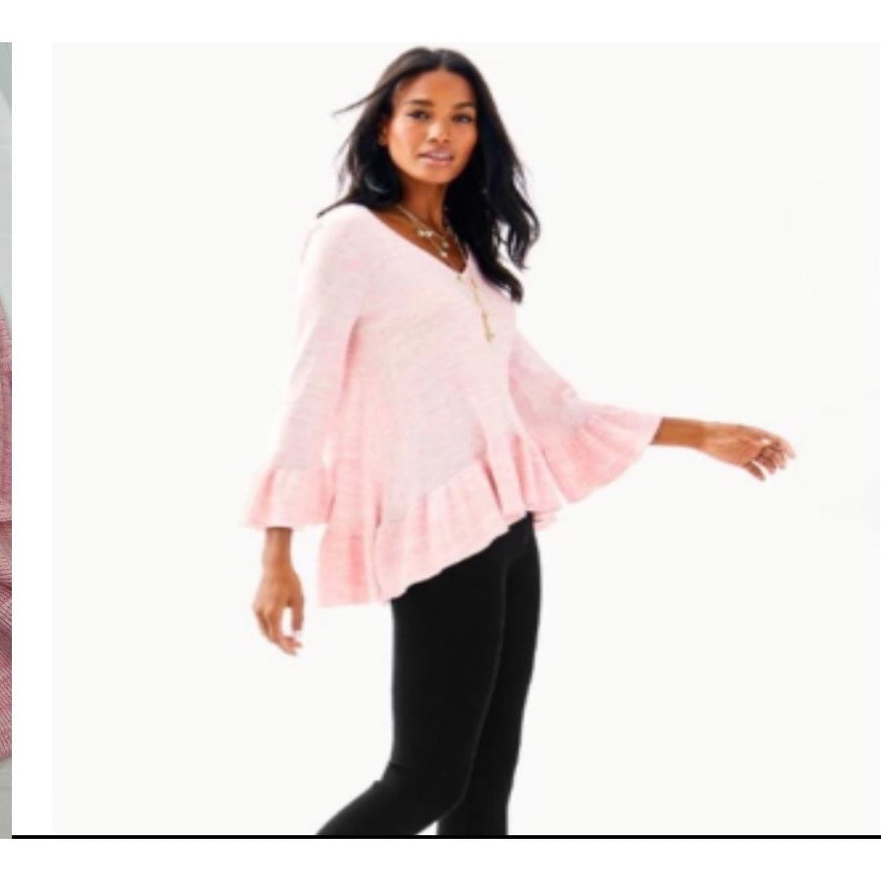 Lilly Pulitzer Pink Peplum Knit Top Sz M NWT | V-Neck Bell Sleeve Cotton Luxury