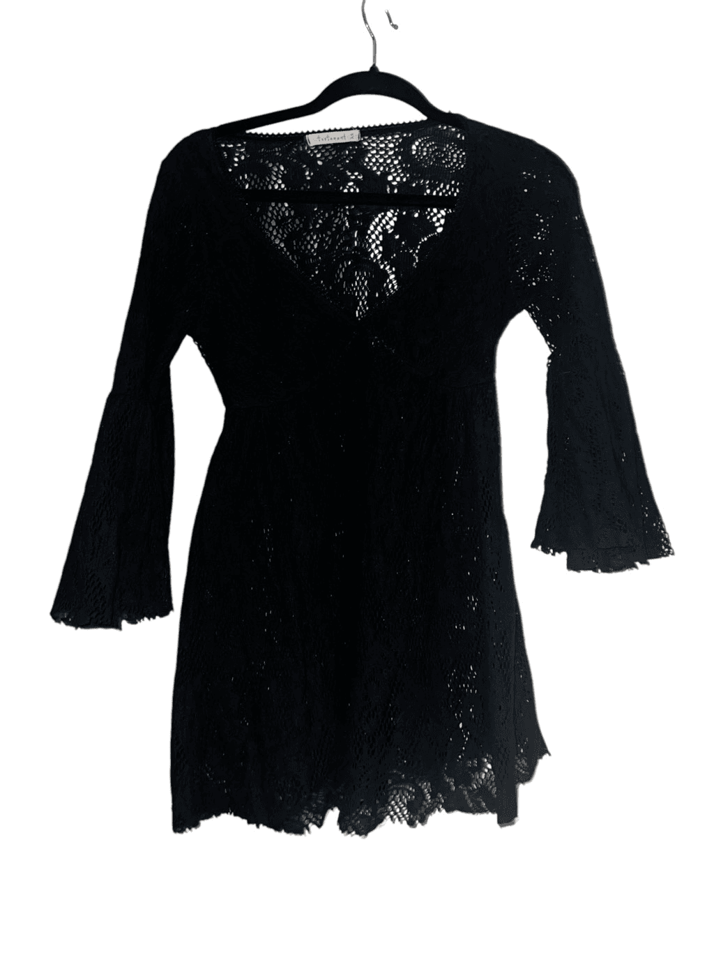 Testament beach cover up black lace sz xs Sheer V-neck Minimalist Summer