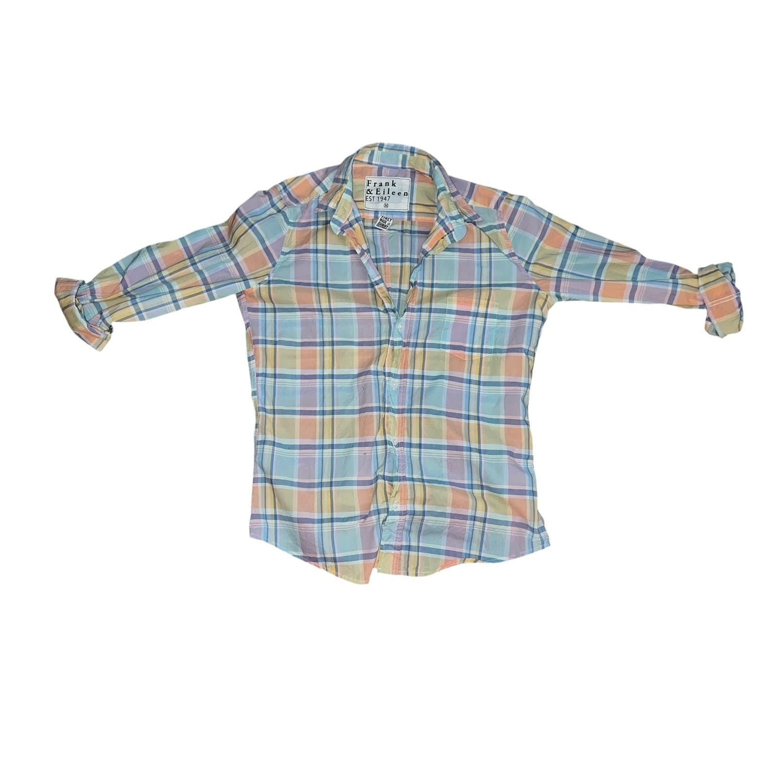 Frank & Eileen Button up plaid collar long sleeve preppy coastal summer sz m