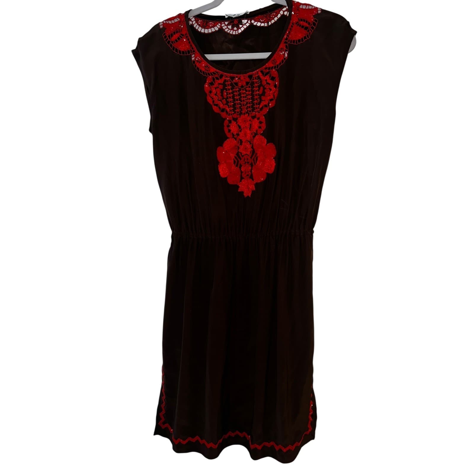 Original Milly of NY Brown Silhouette Dress | Size 4 | Elegant Embroidery